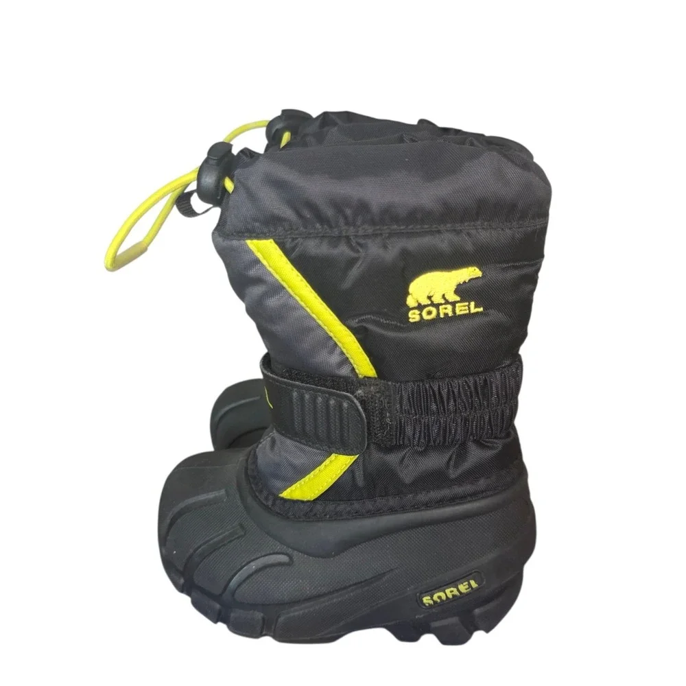 Sorel Youth Flurry NV1885-012 Kids 6 Black Yellow Waterproof Winter Snow Boots